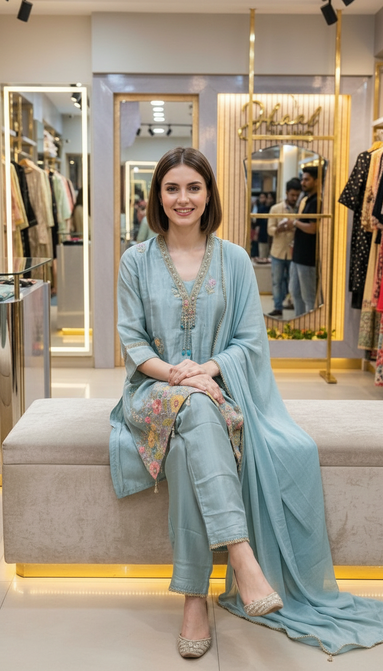 Fancy And Stylish Embroidered Satin Silk Stitched Suit - 4901 Alove Green / HC002582 view 4