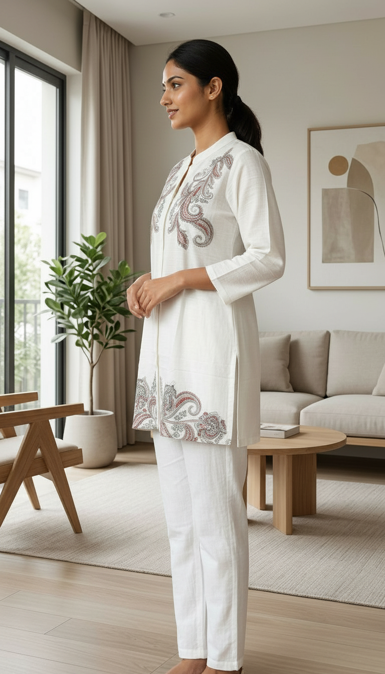Embroidered Cotton Stitched Cord Set - 148 C / HC002587 view 2