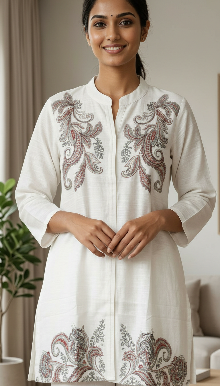 Embroidered Cotton Stitched Cord Set - 148 C / HC002587 view 4
