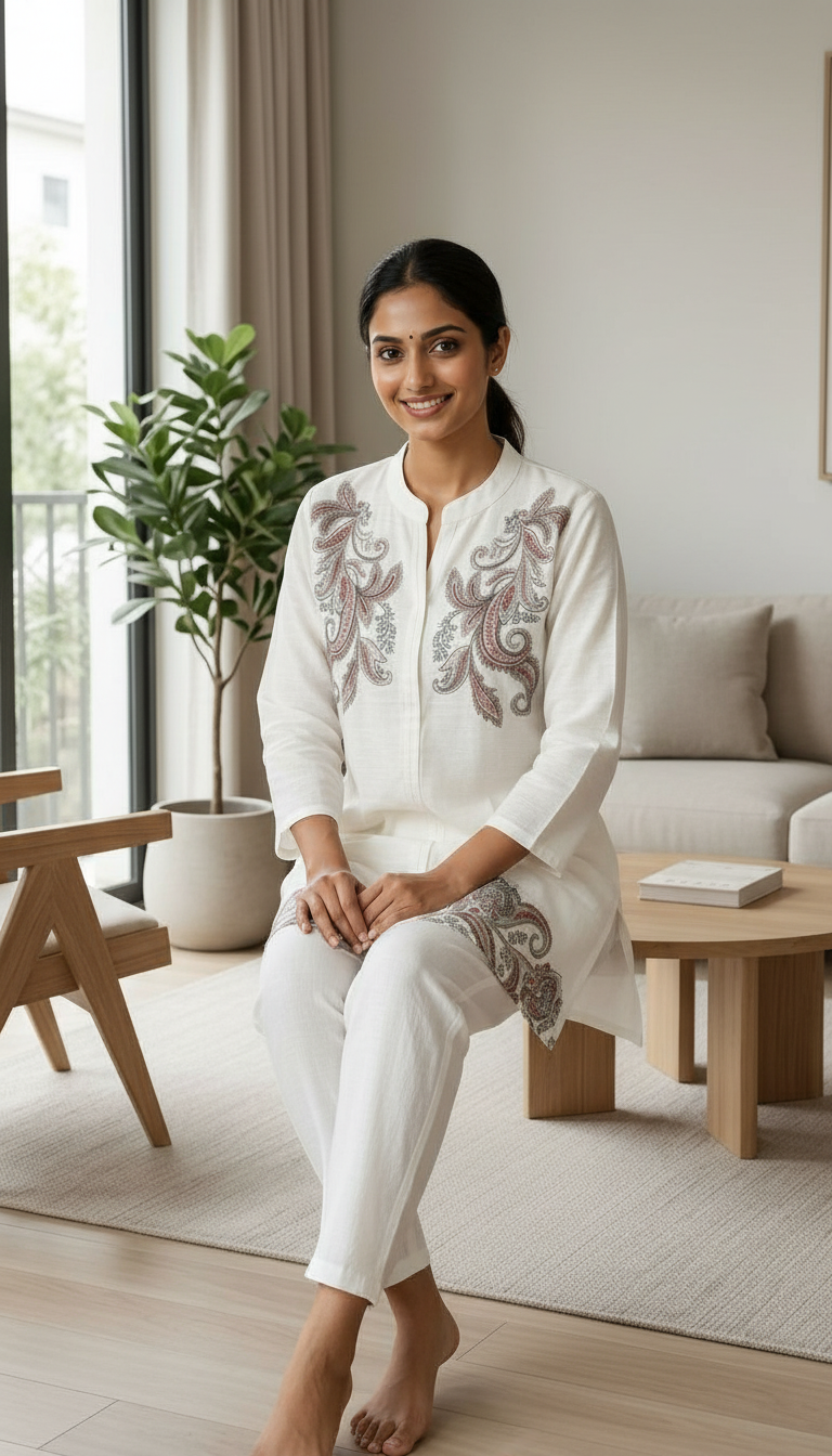 Embroidered Cotton Stitched Cord Set - 148 C / HC002587 view 5