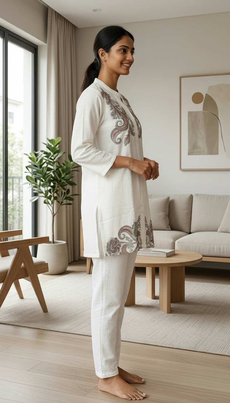 Embroidered Cotton Stitched Cord Set - 148 C / HC002587 view 3