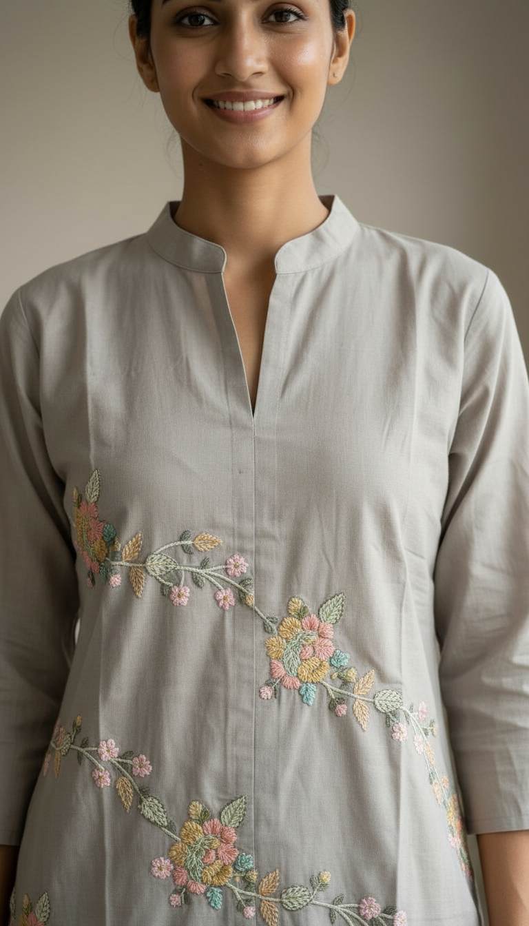 Embroidered Soft Cotton Stitched Cord Set - 176 A/ HC0025858 view 4