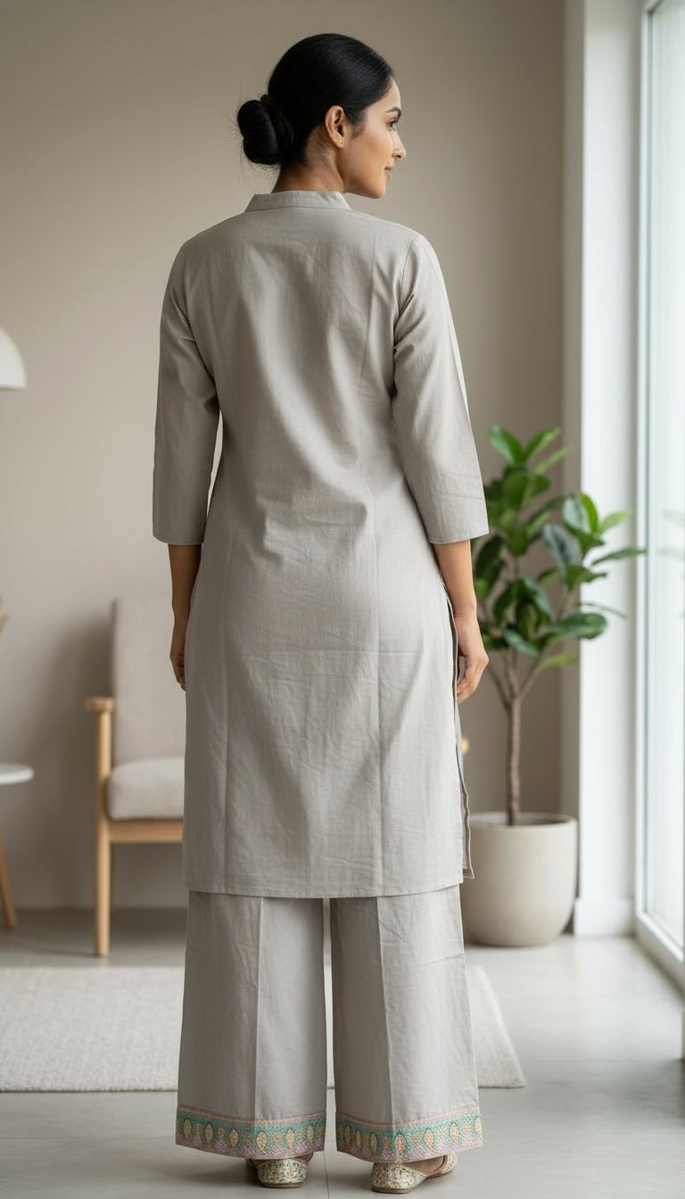Embroidered Soft Cotton Stitched Cord Set - 176 A/ HC0025858 view 5