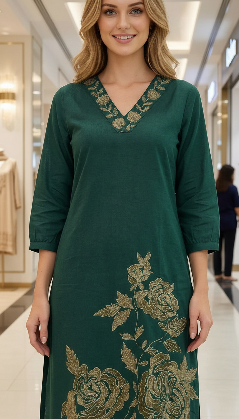 Fancy Embroidered Khadi Cotton Cord Set Suit - Green / HC002594 view 5