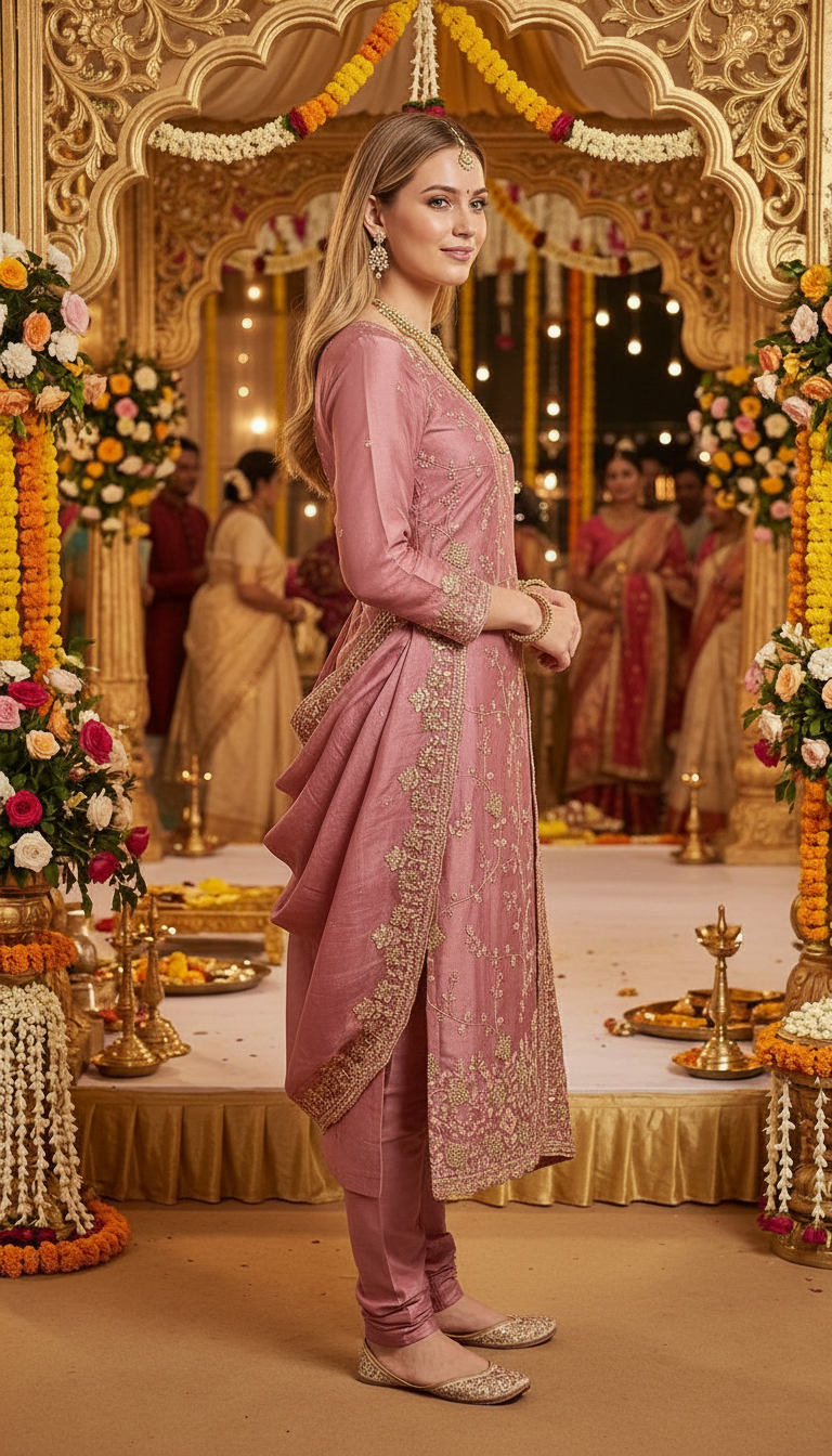 Heavy Embroidered Hand Work Crush Tissue Unstitched Suit - Pink / HC002628 view 3