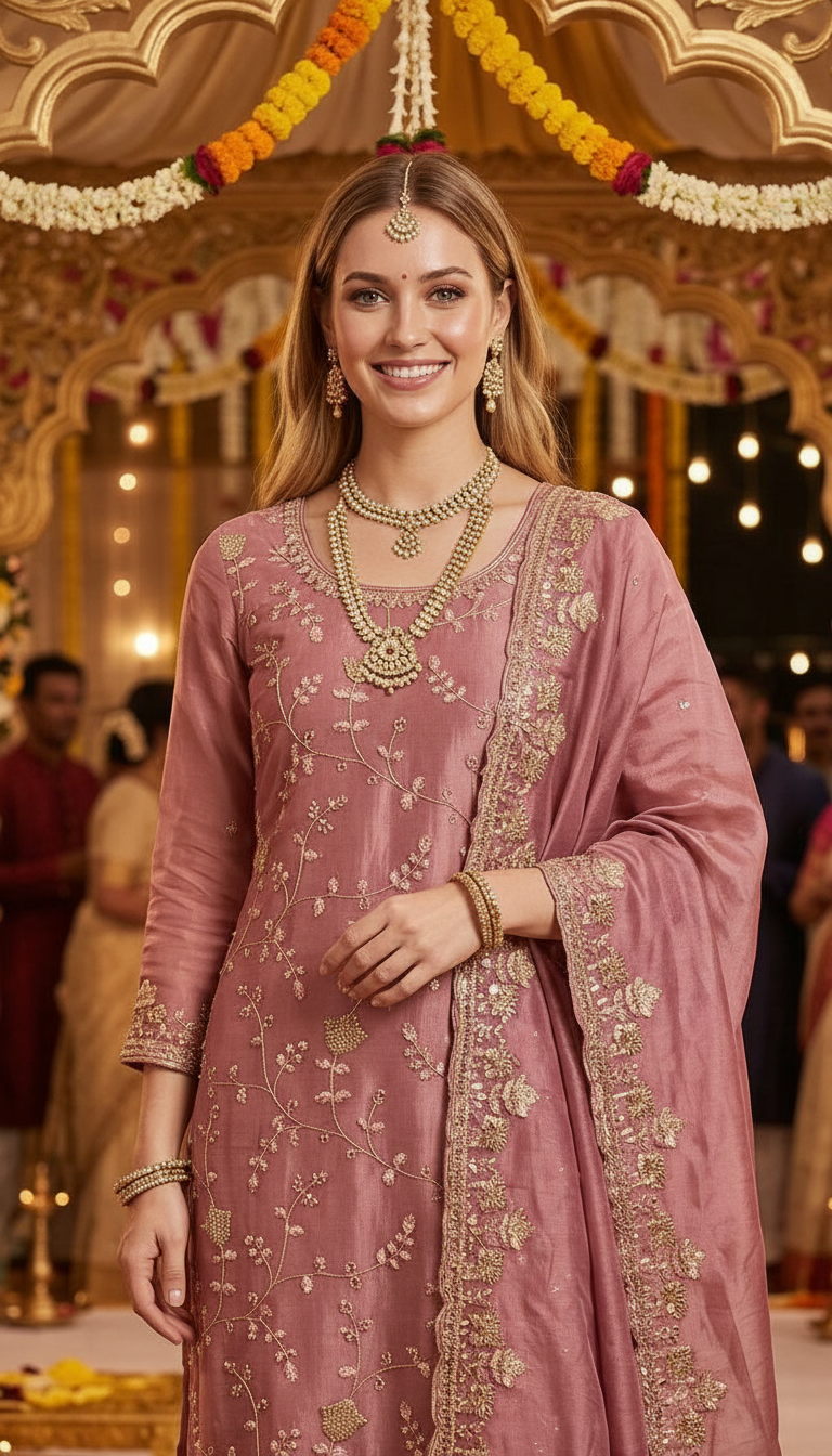 Heavy Embroidered Hand Work Crush Tissue Unstitched Suit - Pink / HC002628 view 4