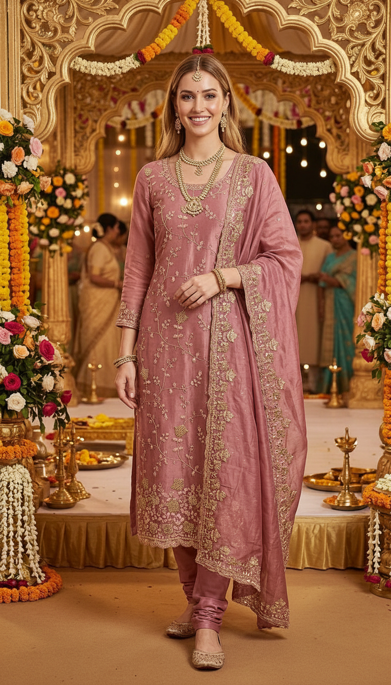 Heavy Embroidered Hand Work Crush Tissue Unstitched Suit - Pink / HC002628 view 6