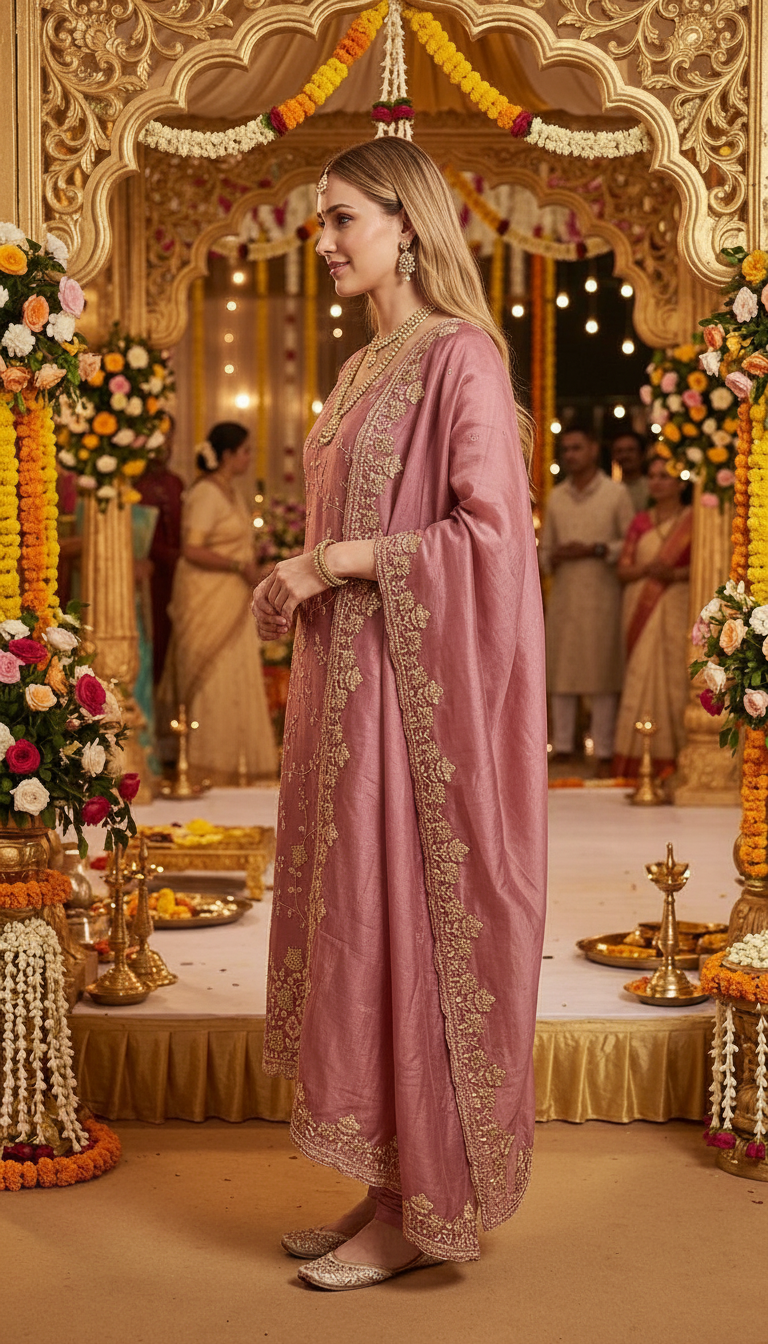 Heavy Embroidered Hand Work Crush Tissue Unstitched Suit - Pink / HC002628 view 2