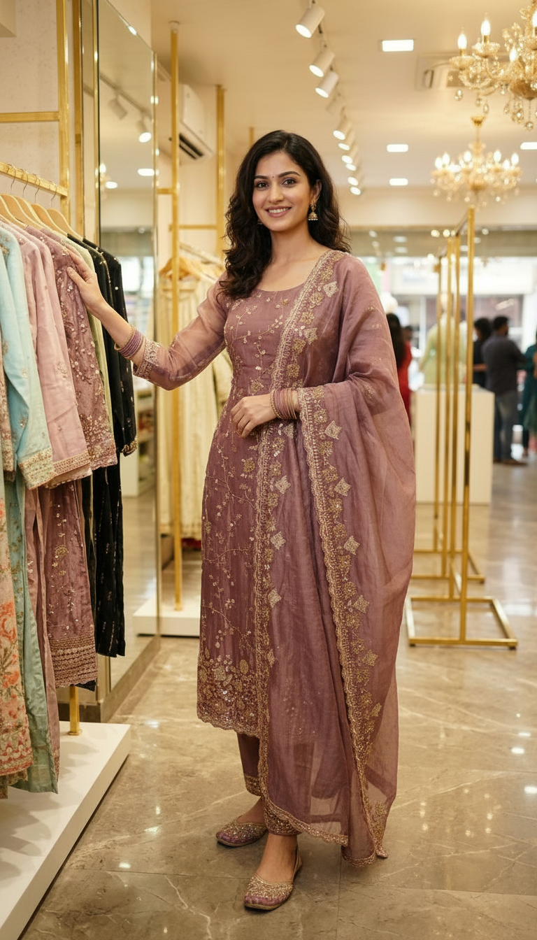 Heavy Embroidered Hand Work Crush Tissue Unstitched Suit - Purple / HC002628 view 7