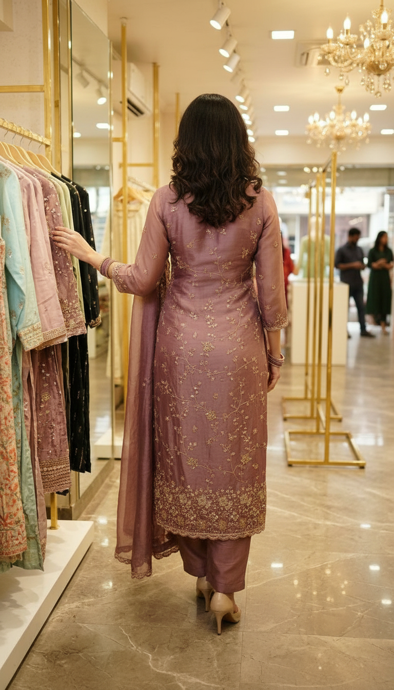 Heavy Embroidered Hand Work Crush Tissue Unstitched Suit - Purple / HC002628 view 4