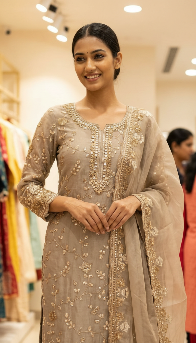 Heavy Embroidered Hand Work Crush Tissue Unstitched Suit - view 4
