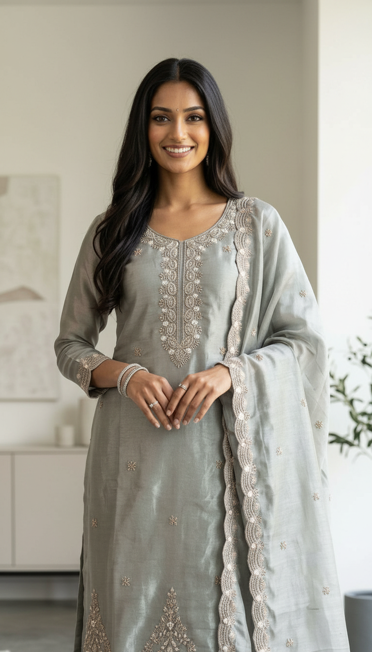 Hand Work Embroidered Tissue Silk Unstitched Suit - HC002627 view 4