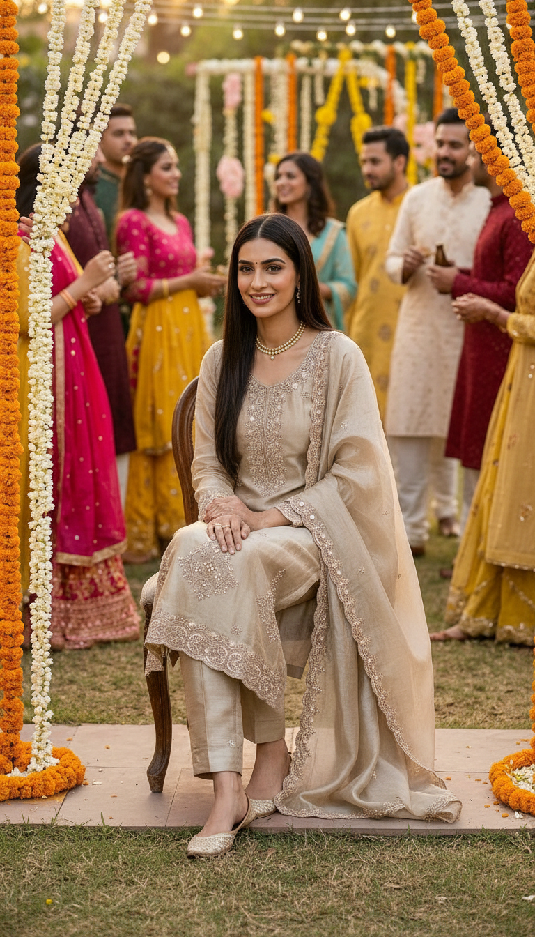 Fancy And Stylish Embroidered Hand Work Tissue Silk Unstitched Suit - Golden / HC002627 view 5