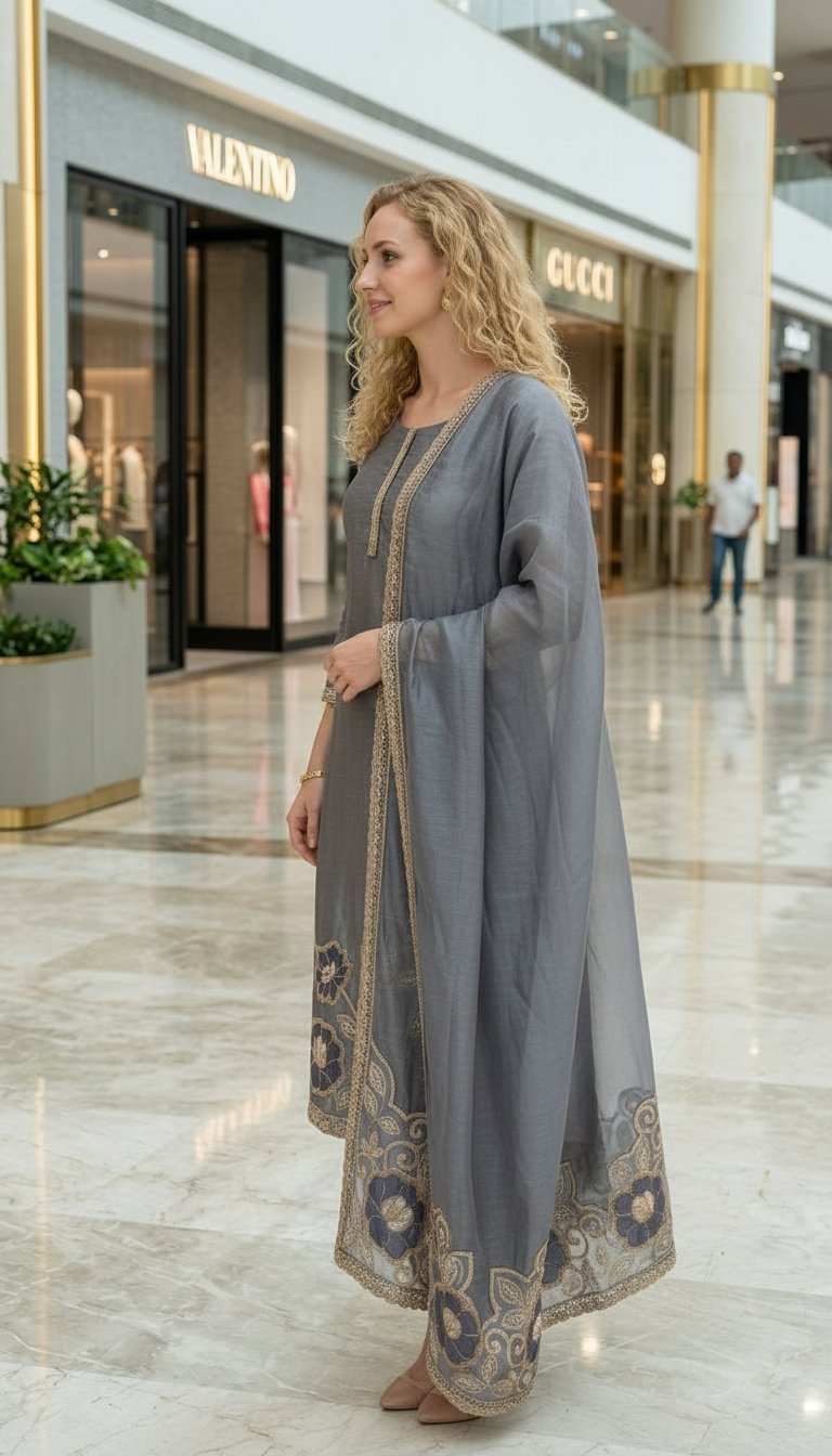 Elegant Embroidered Tissue Silk Cutwork Hand Work Unstitched Suit - Purple / HC002631 view 2