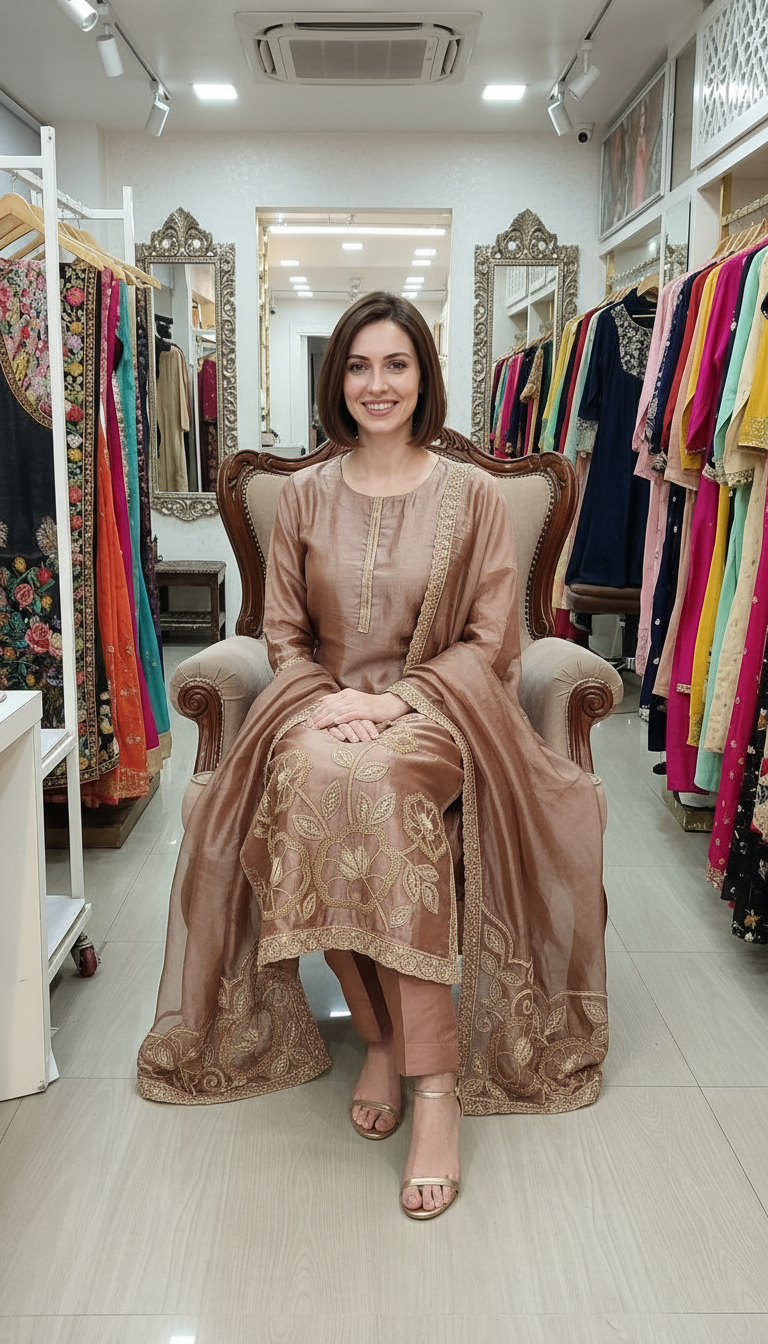 Stylish Heavy Embroidered Cutwork Hand Work Unstitched Suit -Peech / HC002631 view 5