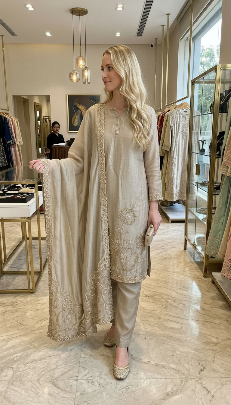 Stylish Heavy Embroidered Cutwork Hand Work Unstitched Suit - Golden / HC002631 view 2