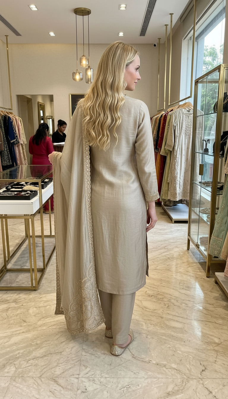 Stylish Heavy Embroidered Cutwork Hand Work Unstitched Suit - Golden / HC002631 view 5