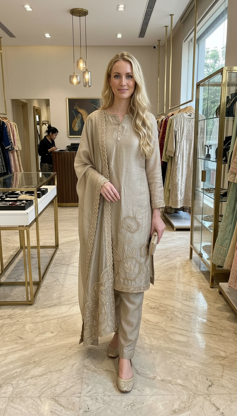 Stylish Heavy Embroidered Cutwork Hand Work Unstitched Suit - Golden / HC002631 view 3