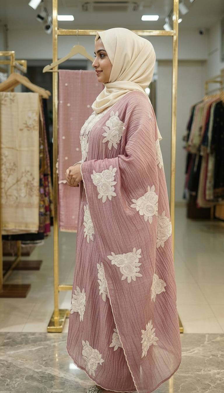 Fancy Beet Work Embroidered Zebra Tissue Silk Unstitched Suit - Pink / HC002629 view 2