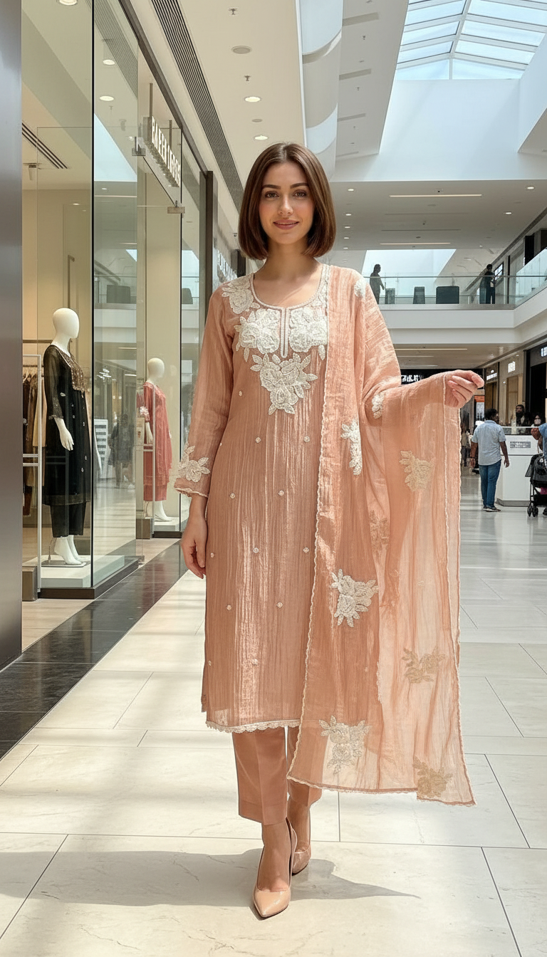Fancy Beet Work Embroidered Zebra Tissue Silk Unstitched Suit - Peech  / HC002629 view 7