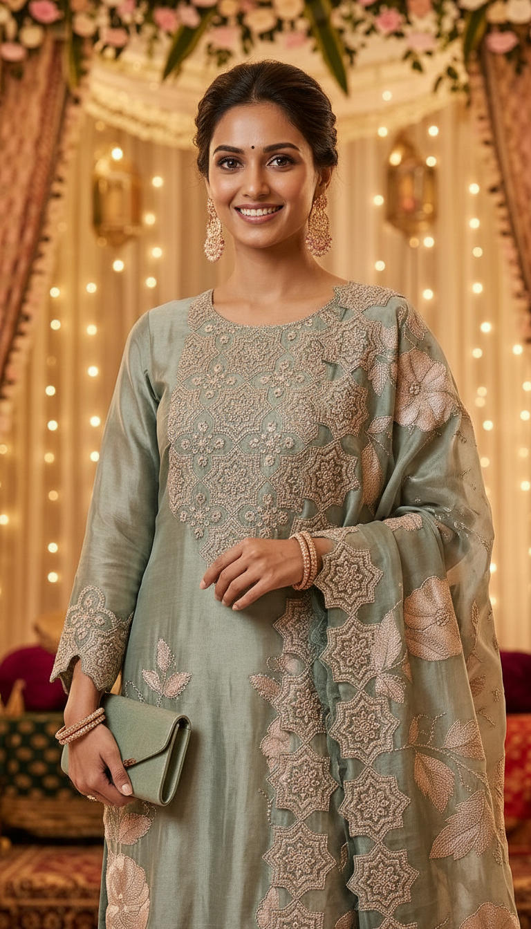 Stylish And Fancy Heavy Embroidered Tissue Silk Cutwork Unstitched Suit -  089 - C / HC002634 view 4