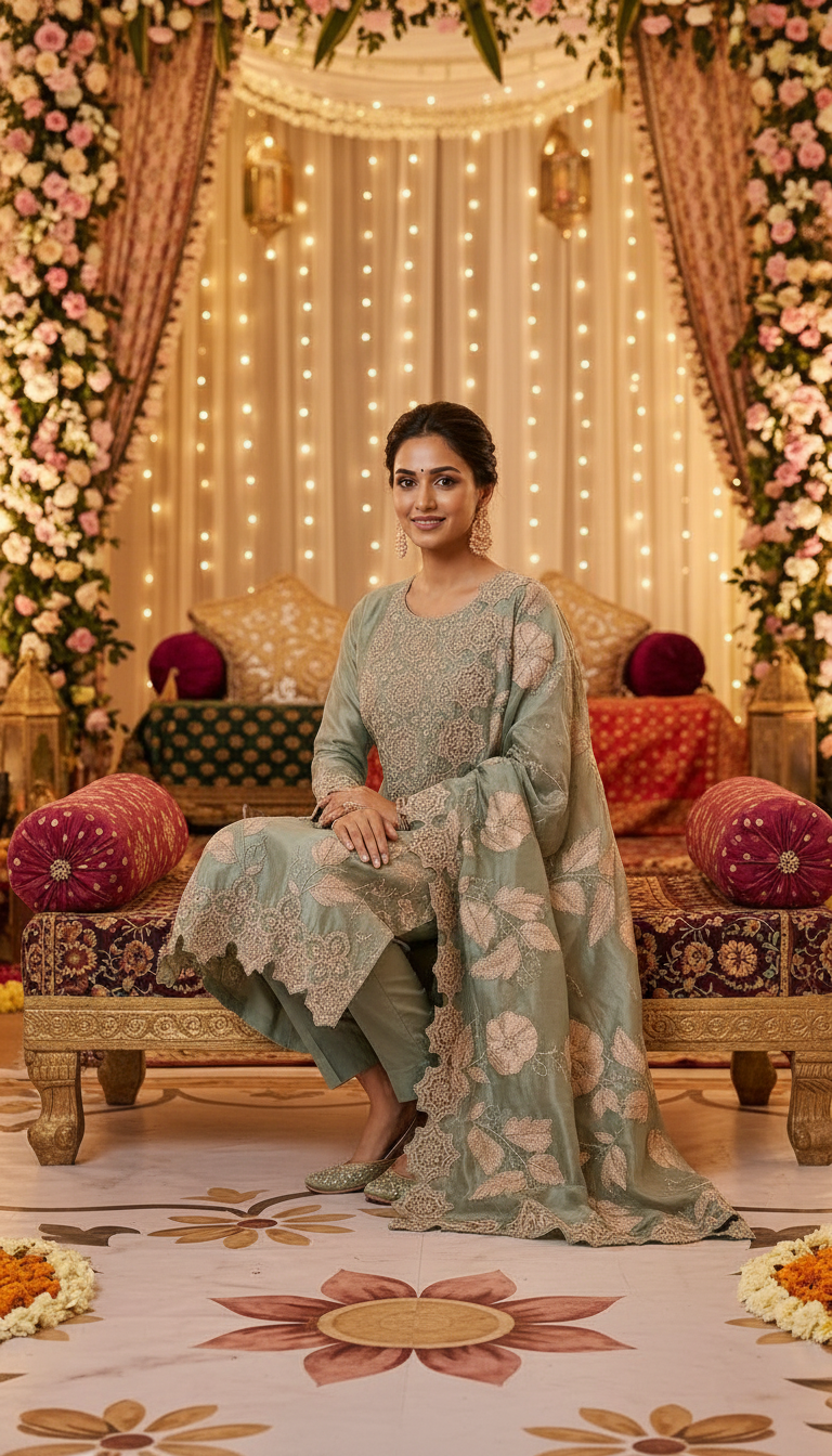 Stylish And Fancy Heavy Embroidered Tissue Silk Cutwork Unstitched Suit -  089 - C / HC002634 view 6