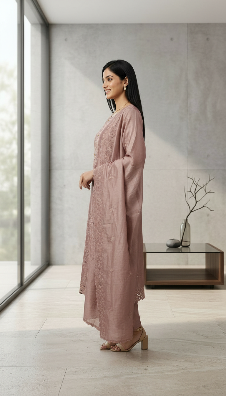 Heavy Stylish Embroidered Tissue Silk Unstitched Suit - Purple / HC002626 view 5