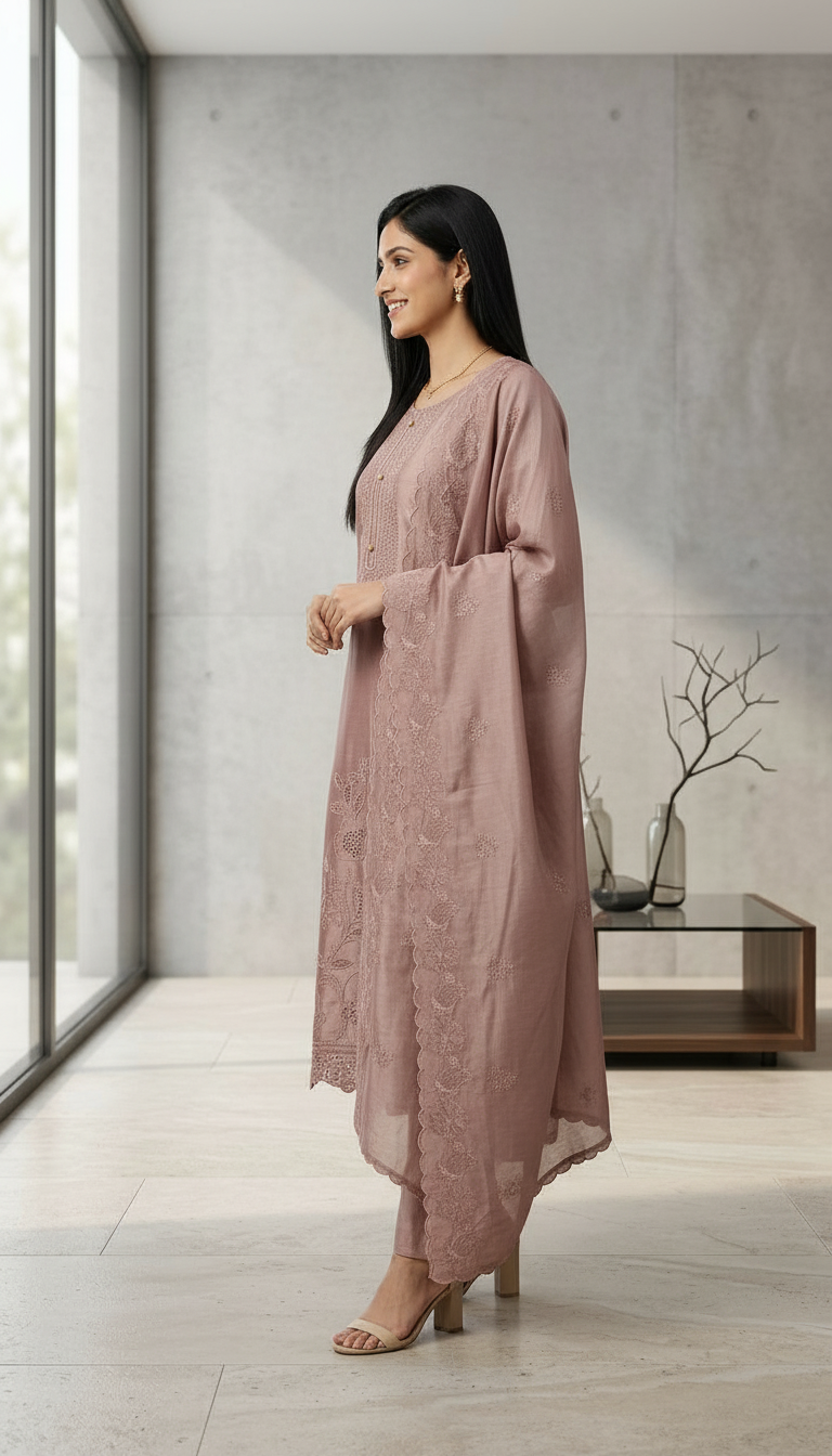 Heavy Stylish Embroidered Tissue Silk Unstitched Suit - Purple / HC002626 view 2