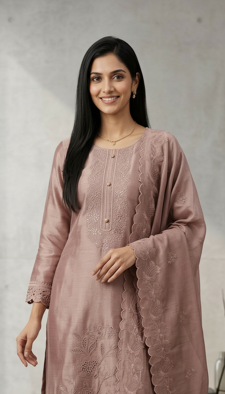 Heavy Stylish Embroidered Tissue Silk Unstitched Suit - Purple / HC002626 view 4