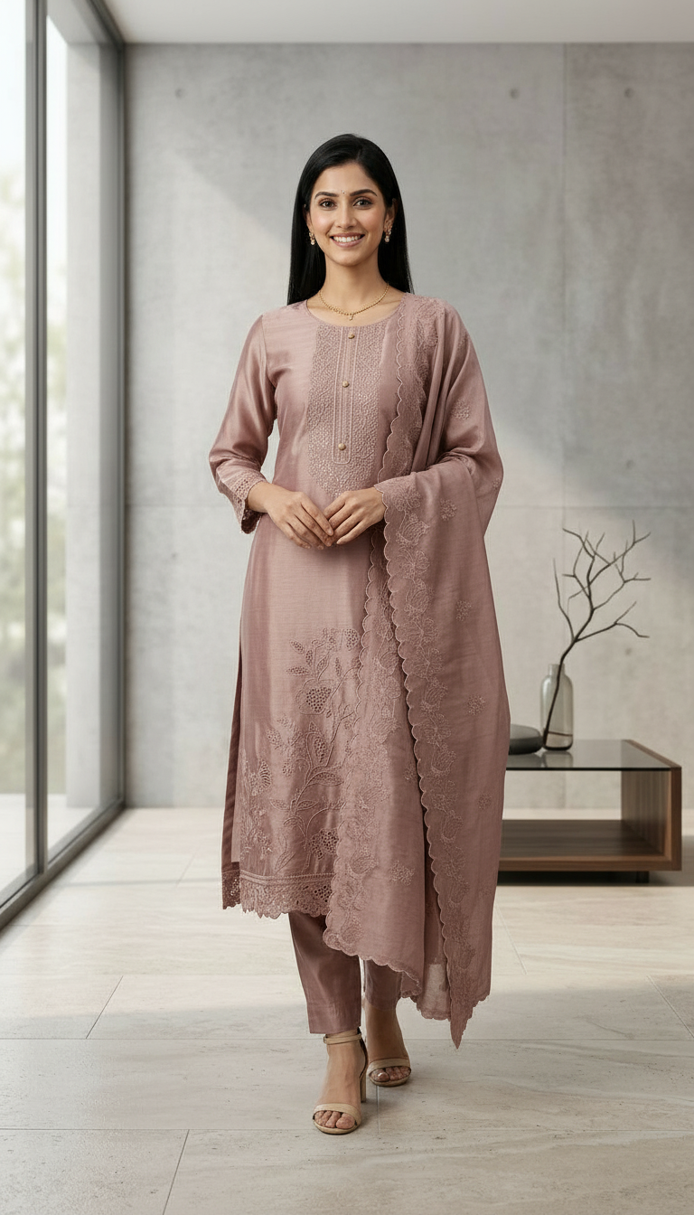 Heavy Stylish Embroidered Tissue Silk Unstitched Suit - Purple / HC002626 view 3