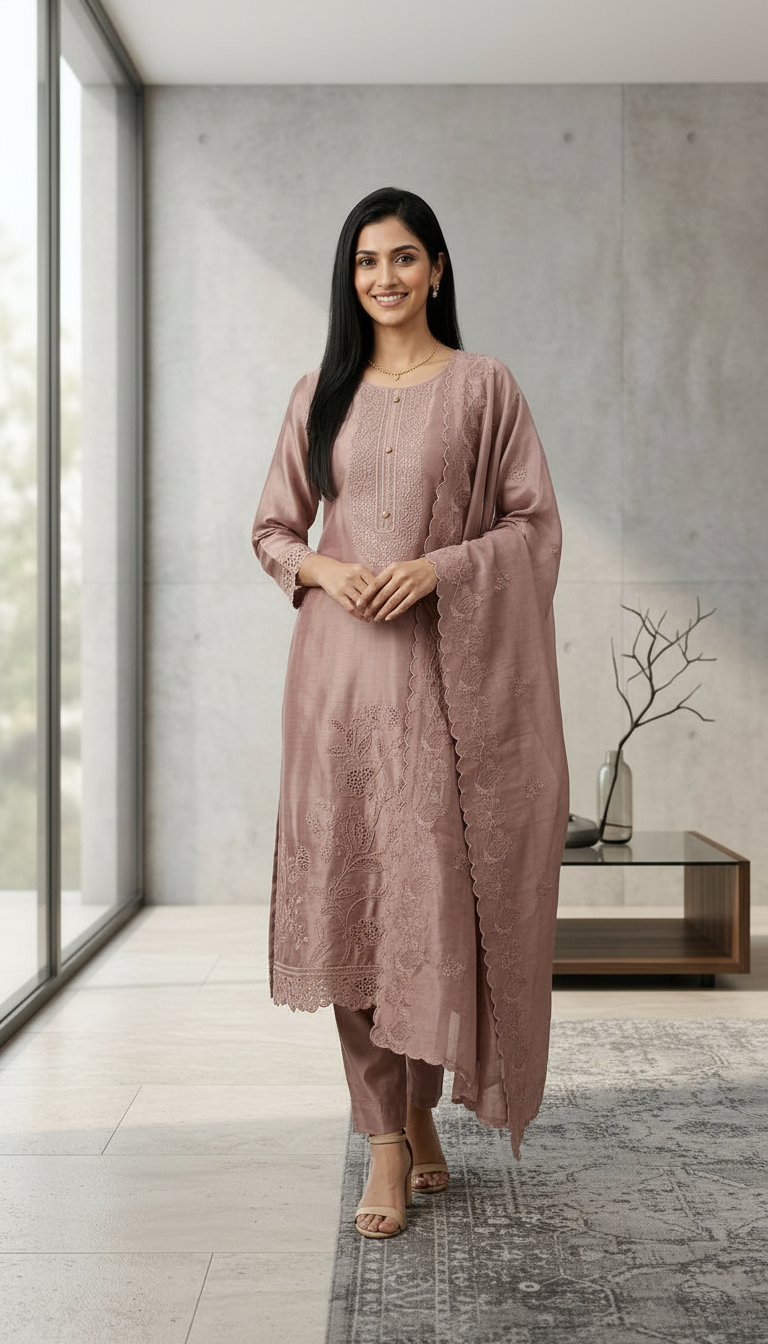 Heavy Stylish Embroidered Tissue Silk Unstitched Suit - Purple / HC002626 view 6