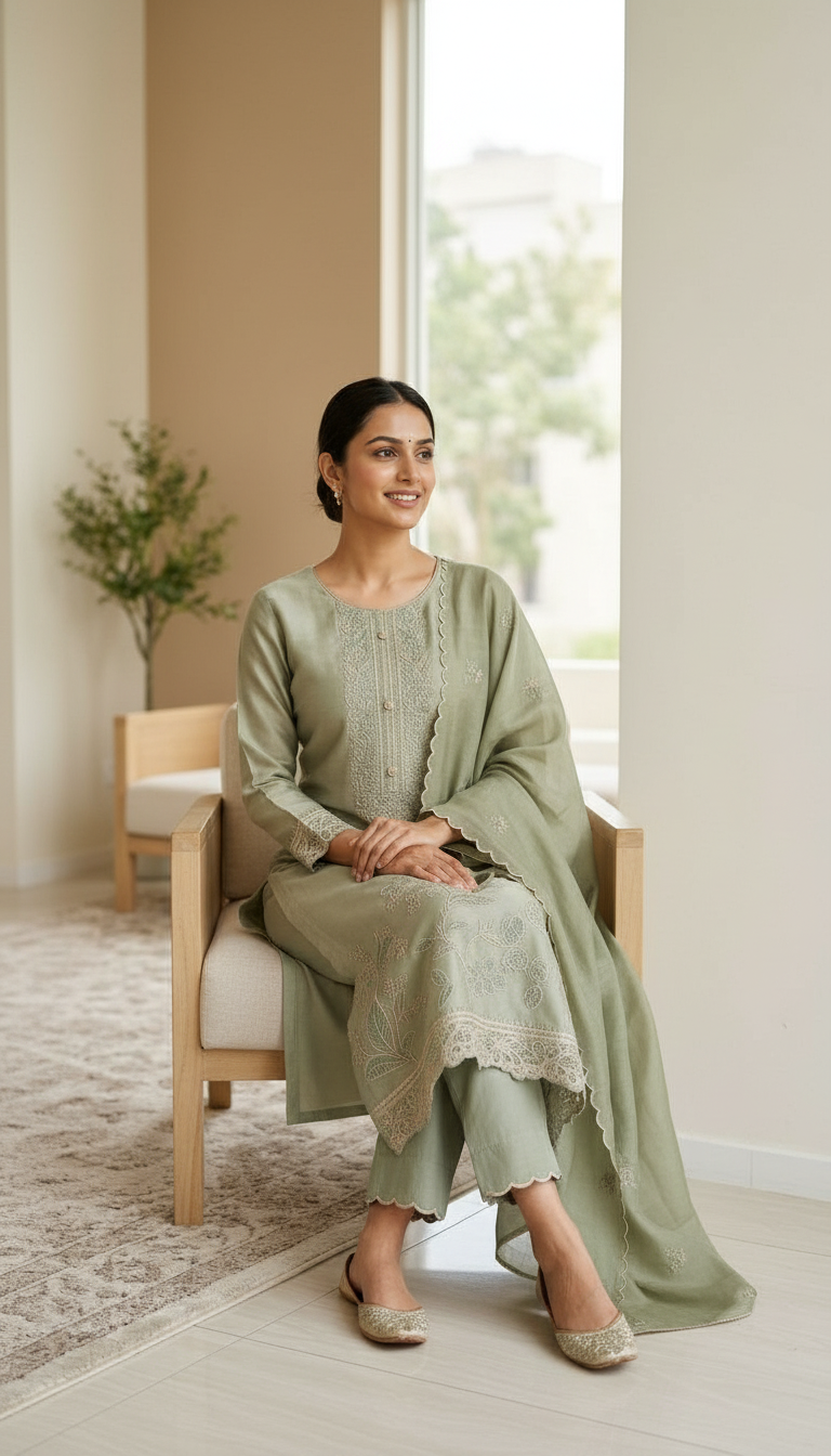 Stylish Heavy Embroidered Tissue Silk Unstitched Suit - Green / HC002626 view 7