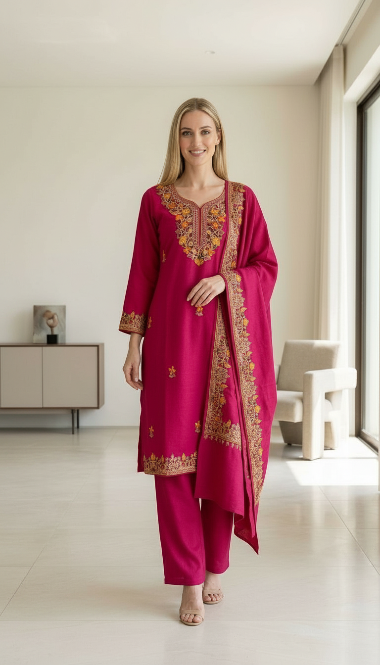 Fancy Pure Pashmina Woolen Embroidered Stitch Suit - Rani XL  HC002607 view 7