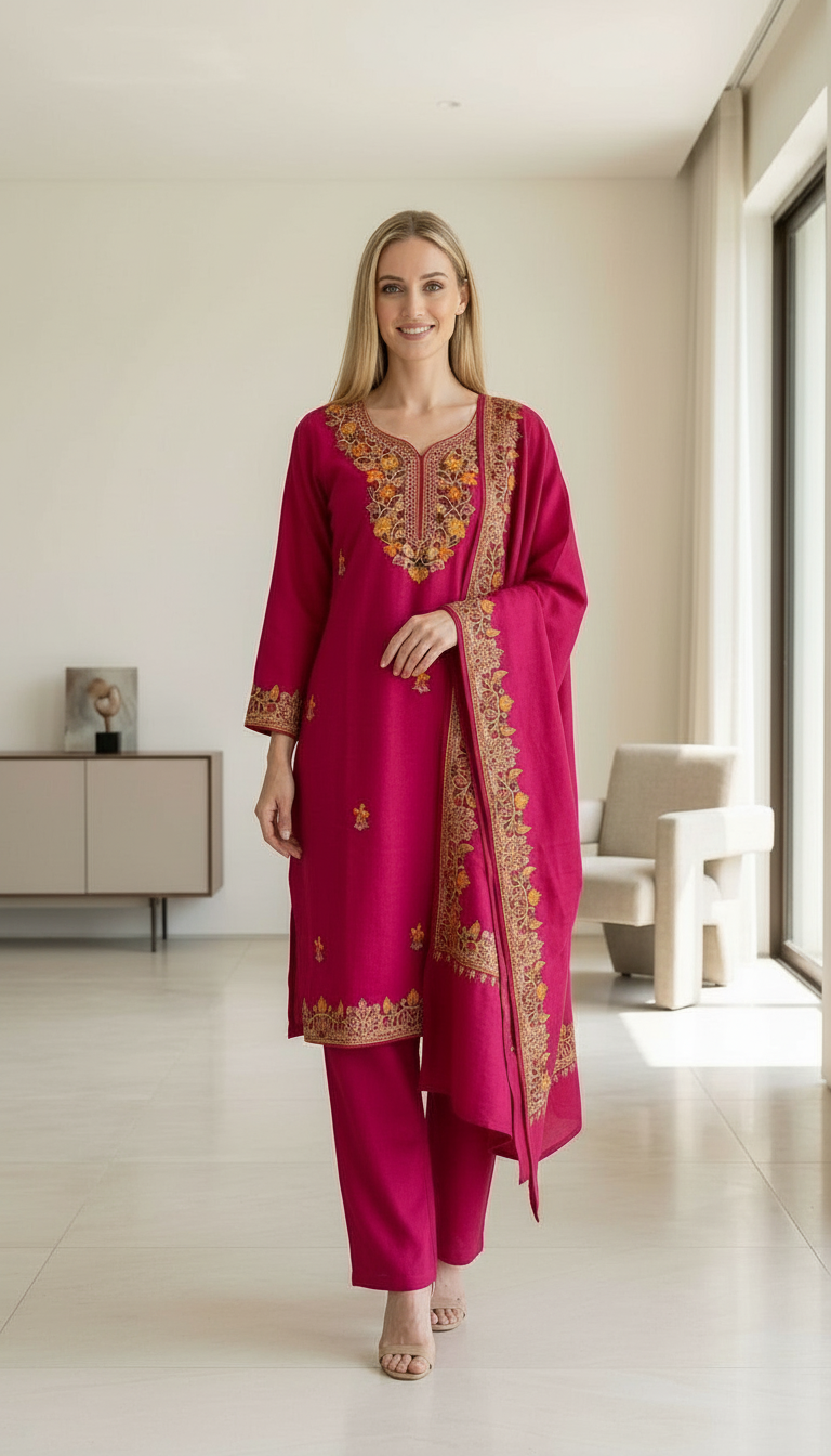 Fancy Pure Pashmina Woolen Embroidered Stitch Suit - Rani XL  HC002607 view 3