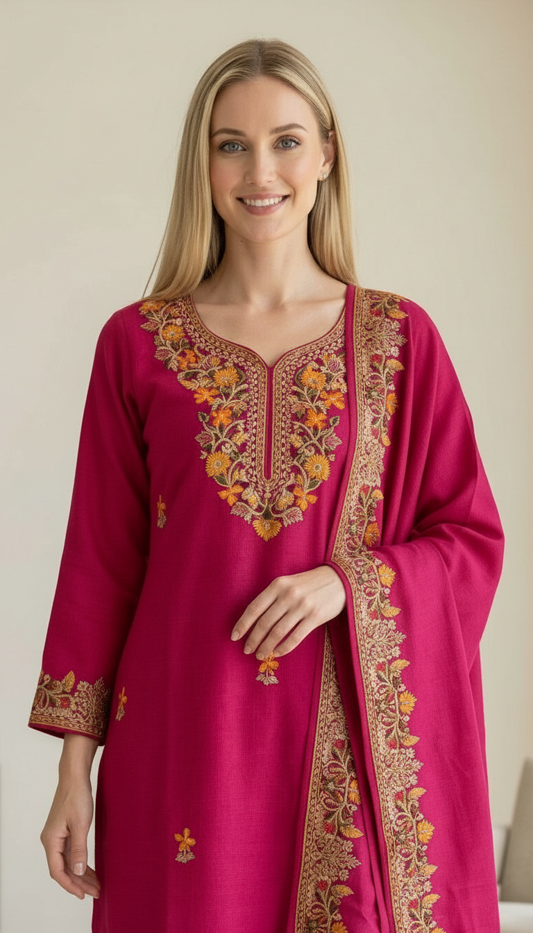 Fancy Pure Pashmina Woolen Embroidered Stitch Suit - Rani XL  HC002607 view 6