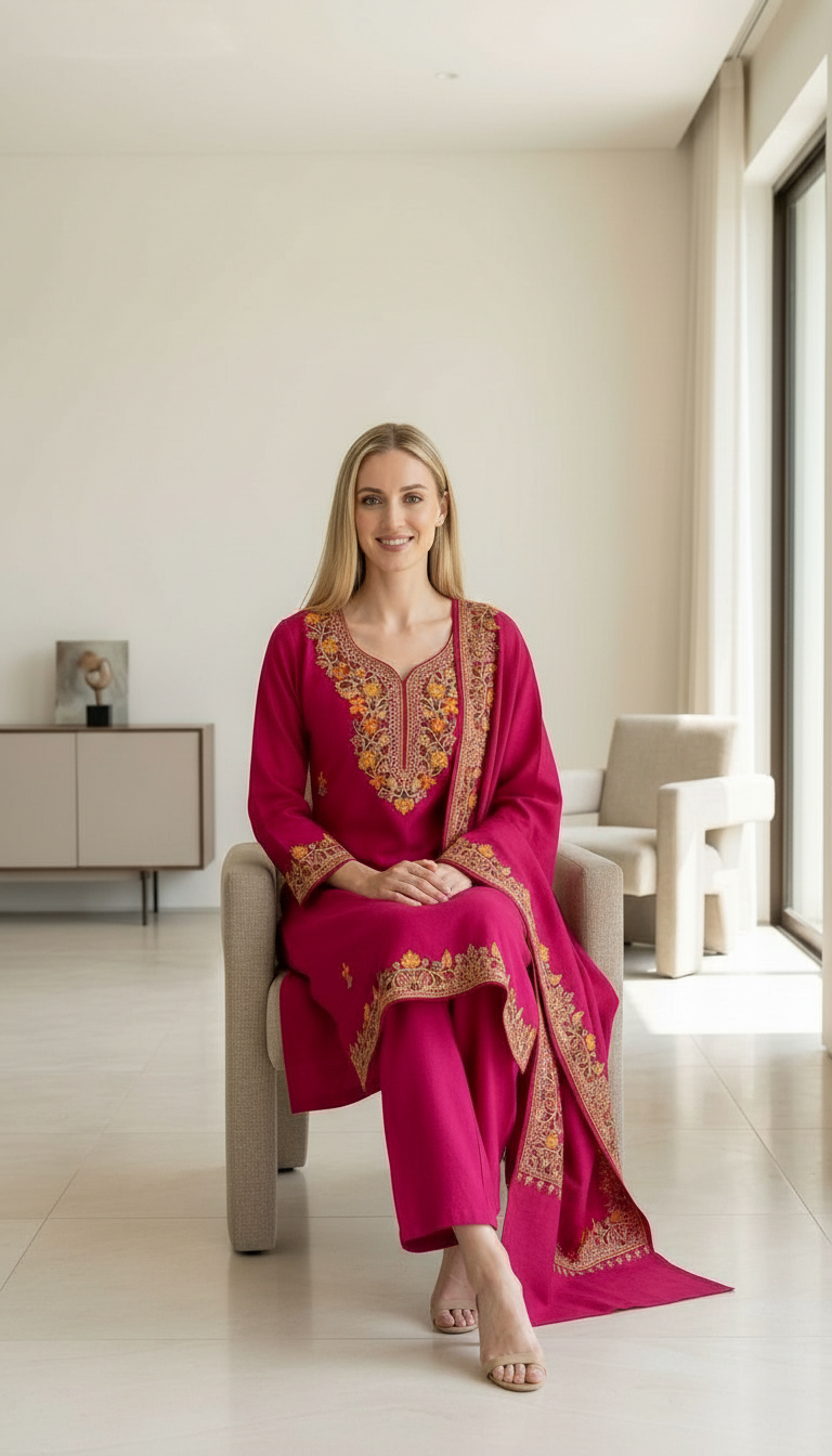 Fancy Pure Pashmina Woolen Embroidered Stitch Suit - Rani XL  HC002607 view 8