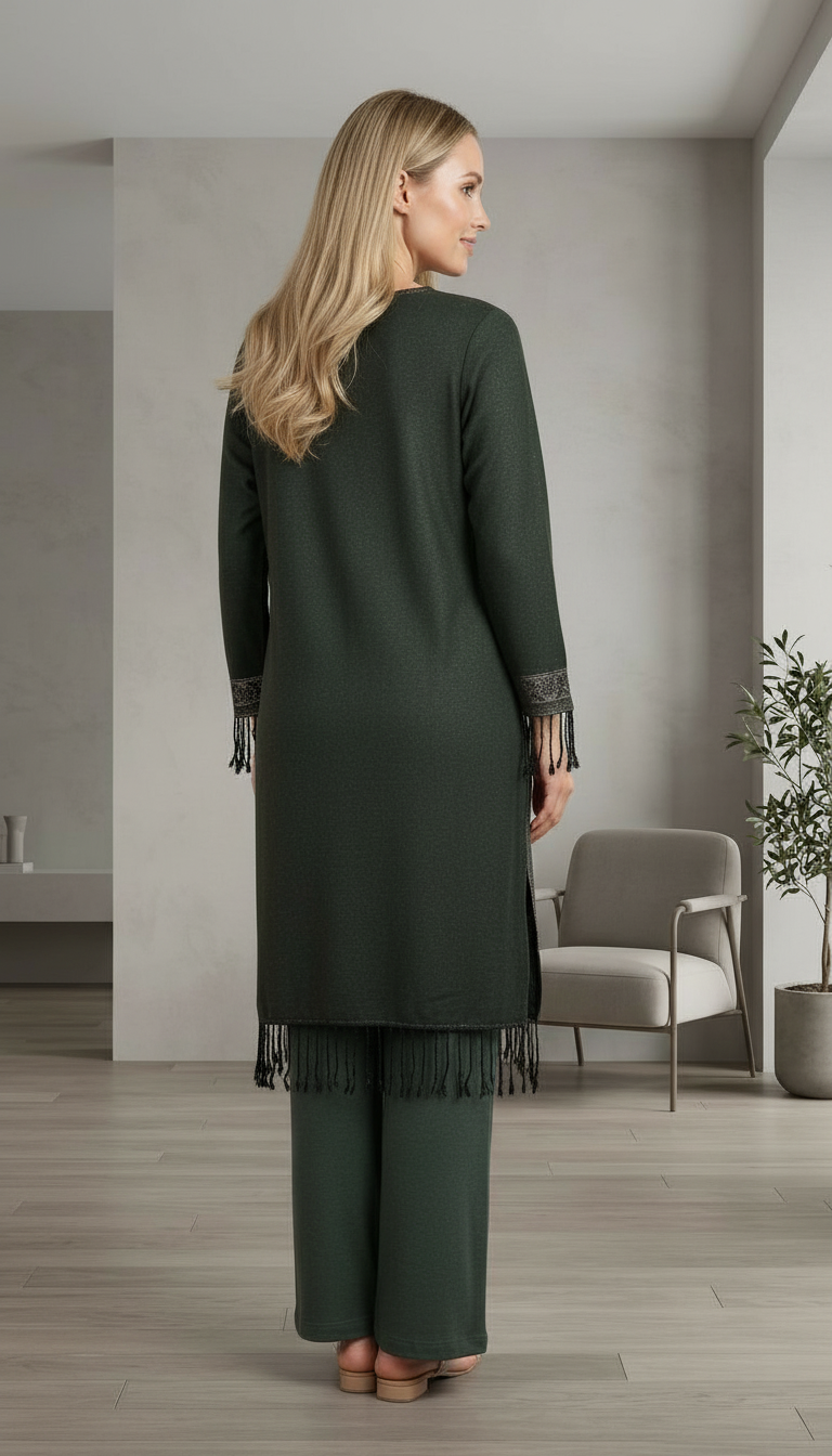 Pure Pashmina Woolen Jacquard Work Stylish Stitch Suit - Dark Green /HC002613 view 4