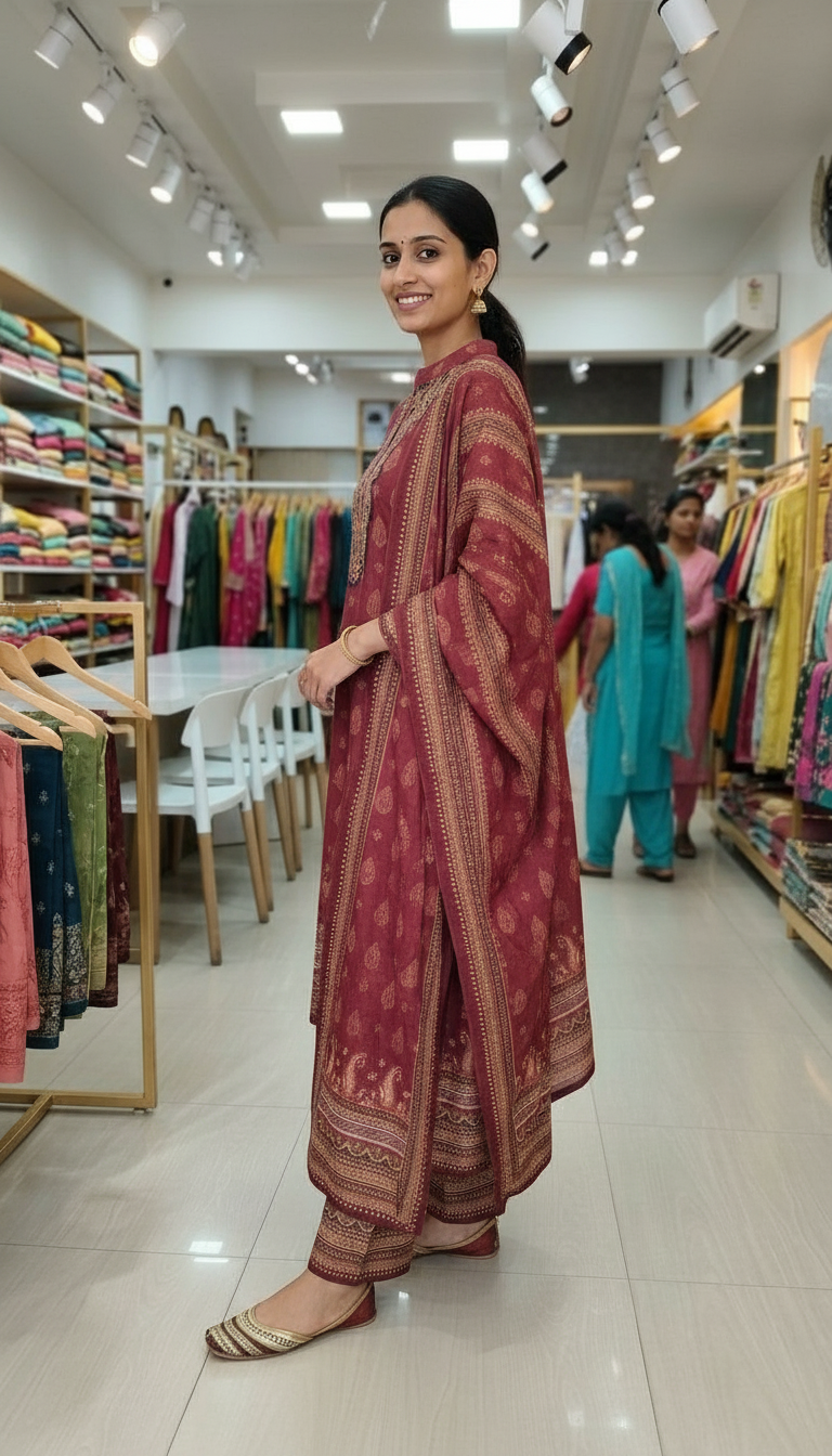 Pure Woolen Designer Printed Stylish Stitch Suit - Maroon / HC002610 view 4