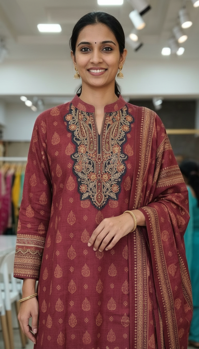 Pure Woolen Designer Printed Stylish Stitch Suit - Maroon / HC002610 view 5
