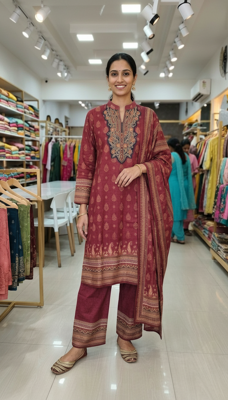 Pure Woolen Designer Printed Stylish Stitch Suit - Maroon / HC002610 view 6