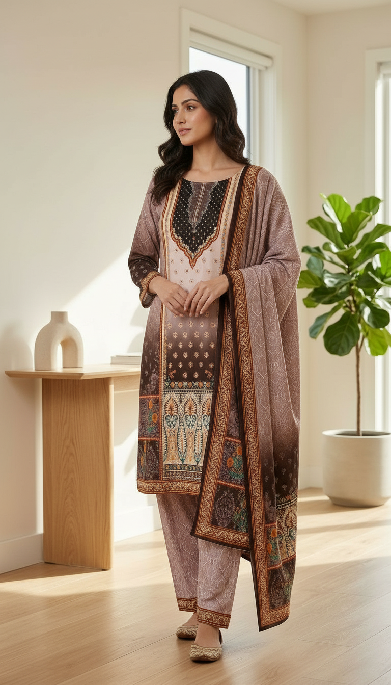 Pure Velvet Designer Woolen Printed Styllsh Stitche Suit   Light Purple / HC002609- view 2