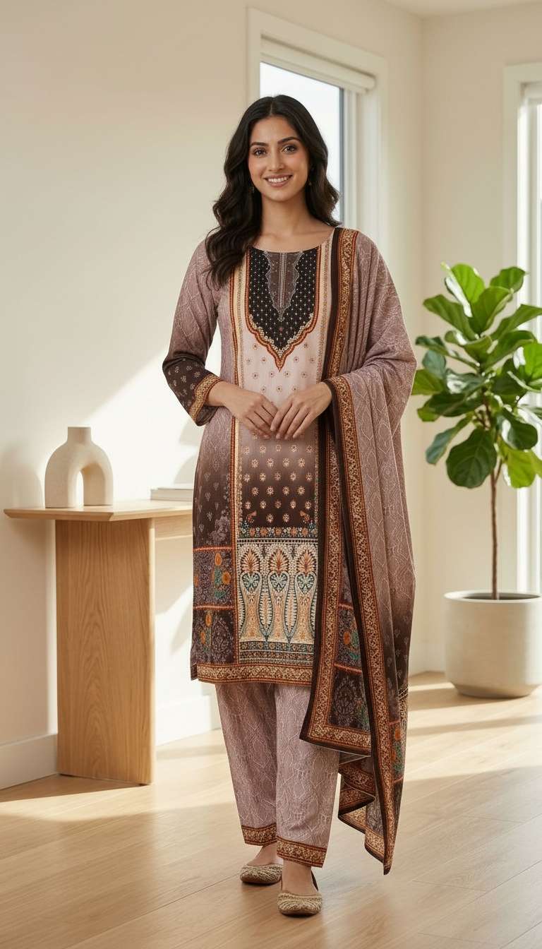 Pure Velvet Designer Woolen Printed Styllsh Stitche Suit   Light Purple / HC002609- view 6