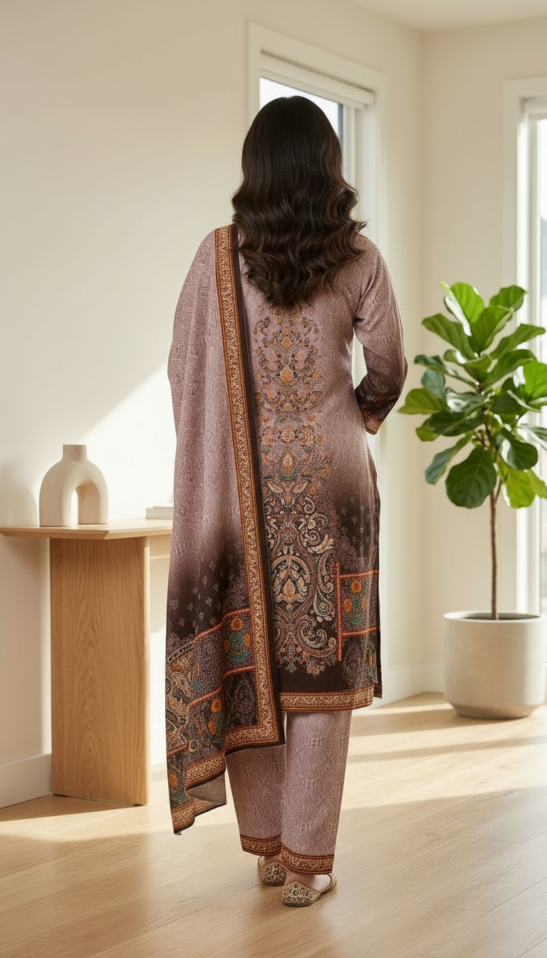Pure Velvet Designer Woolen Printed Styllsh Stitche Suit   Light Purple / HC002609- view 4