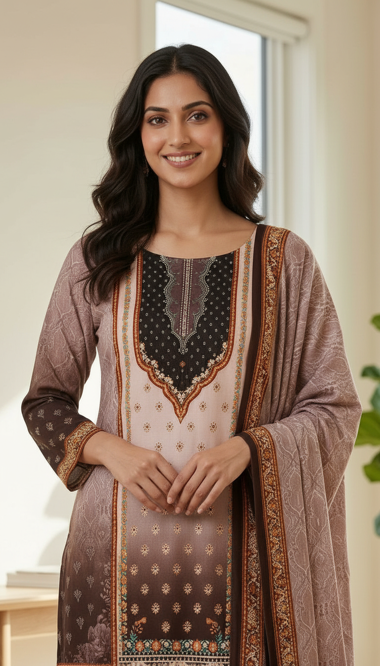 Pure Velvet Designer Woolen Printed Styllsh Stitche Suit   Light Purple / HC002609- view 5