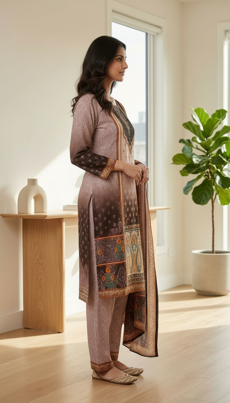 Pure Velvet Designer Woolen Printed Styllsh Stitche Suit   Light Purple / HC002609- view 3