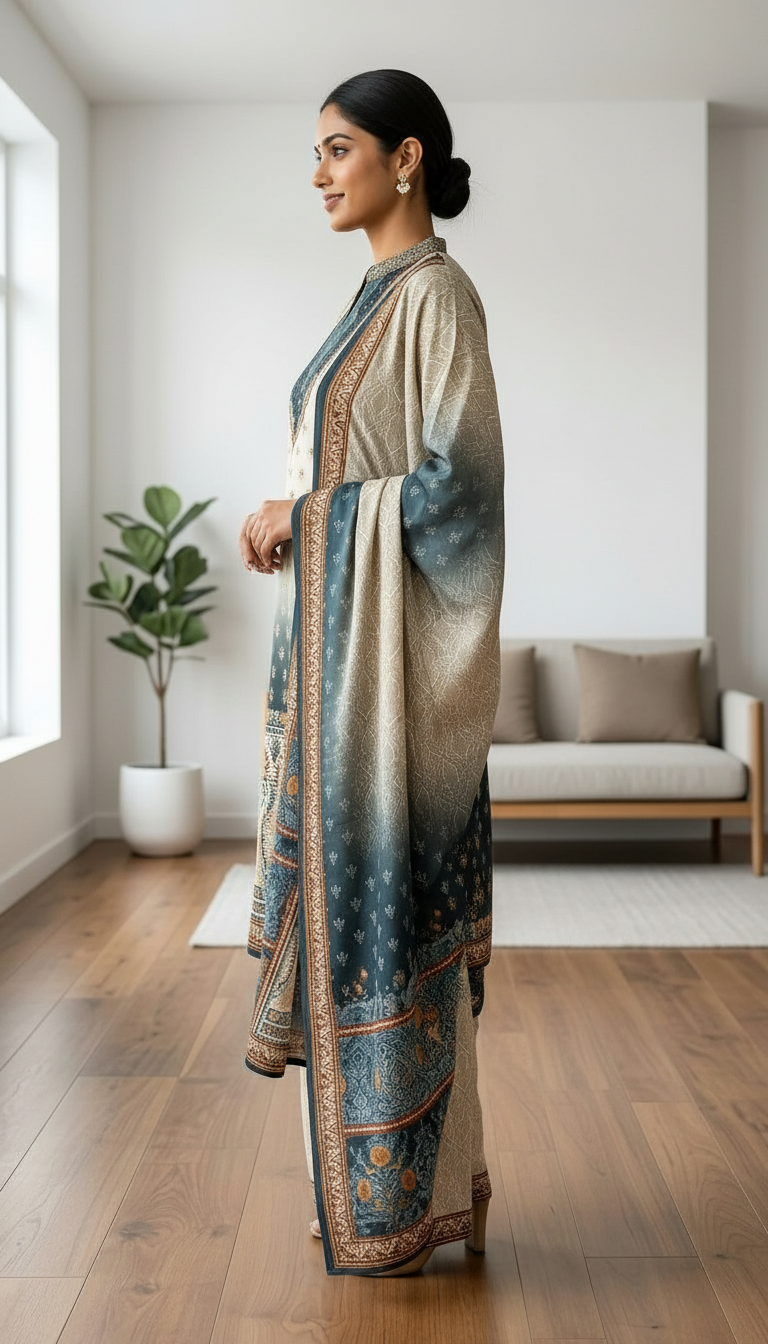 Pure Velvet Designer Woolen Printed Styllsh Stitche Suit   Green  / HC002609 view 2