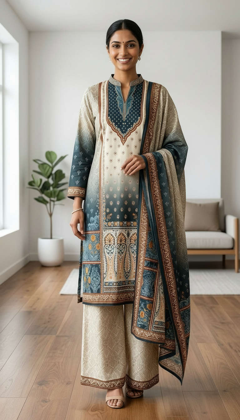 Pure Velvet Designer Woolen Printed Styllsh Stitche Suit   Green  / HC002609 view 3