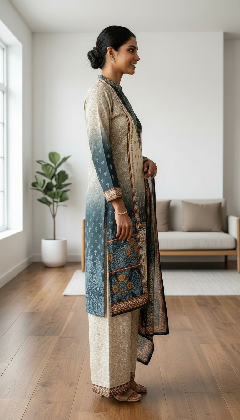 Pure Velvet Designer Woolen Printed Styllsh Stitche Suit   Green  / HC002609 view 4