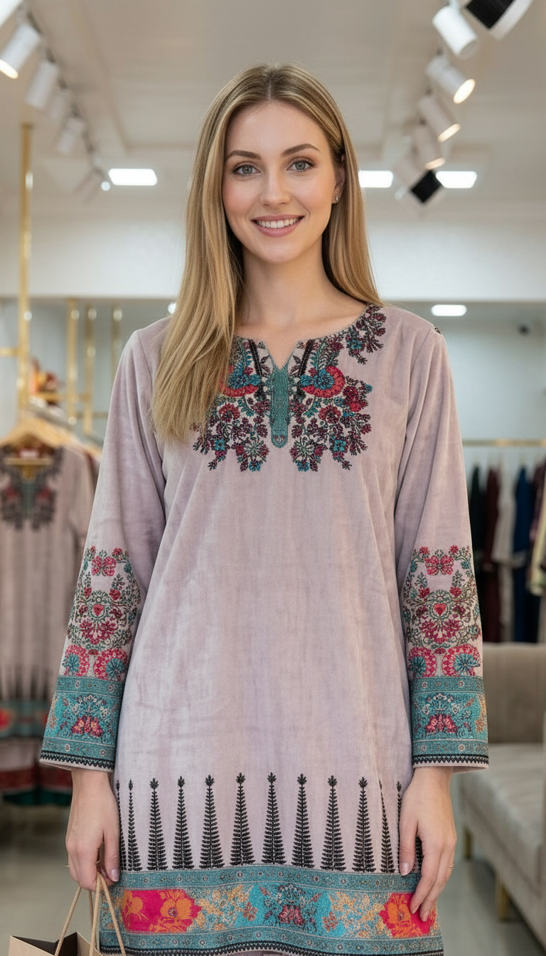 Stylish Woolen Printed Cord Set Suit - Pink  / HC002615 view 6