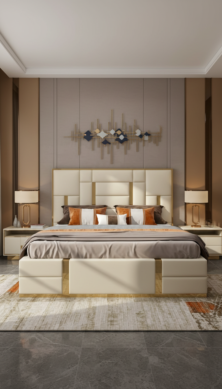 Modern Upholstered Bed With Side Table